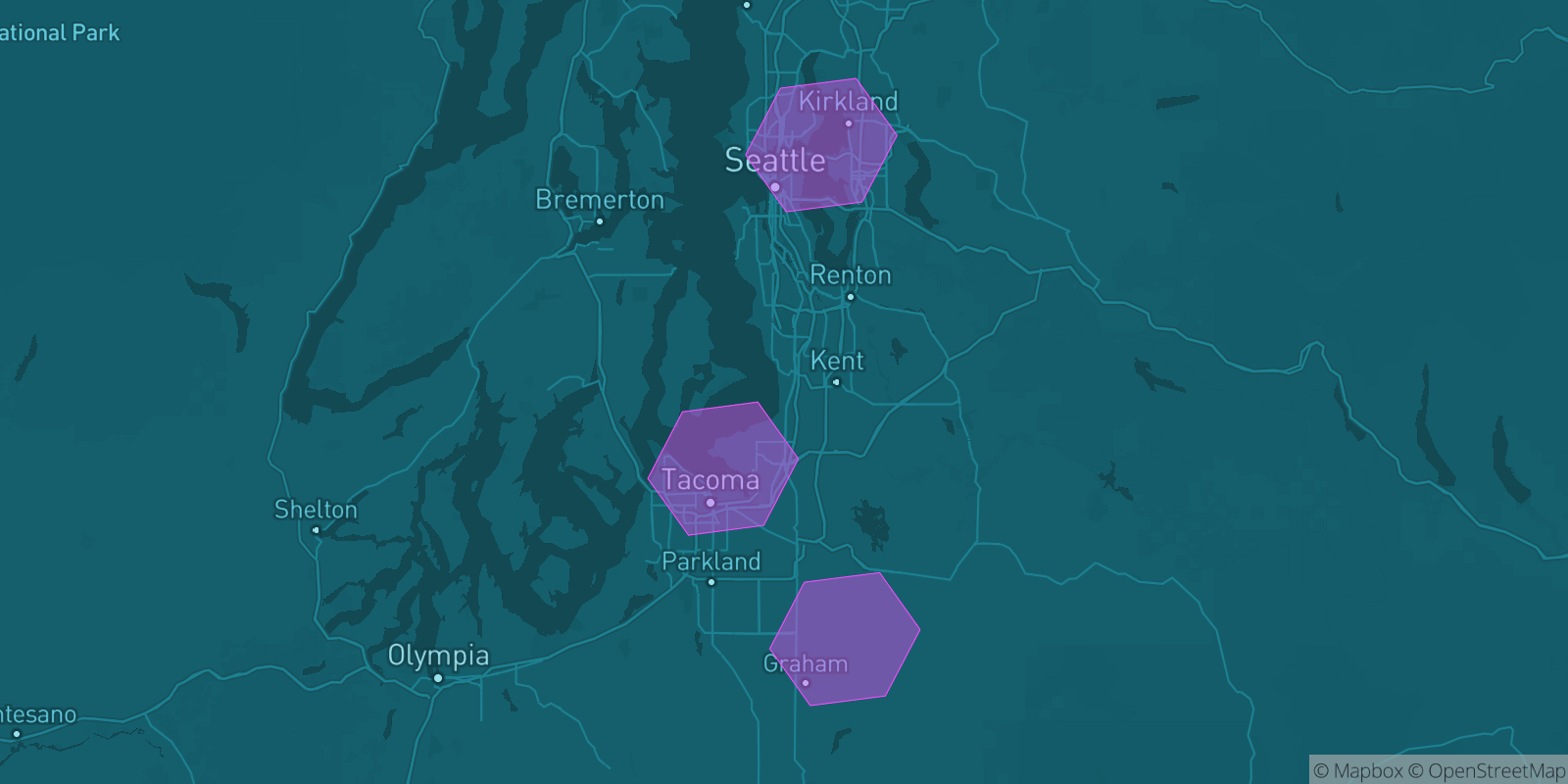 Today's Is The Mountain Out map of Western Washington: community reports shown as hexagons, color-coded from not out to Mountain OUT.