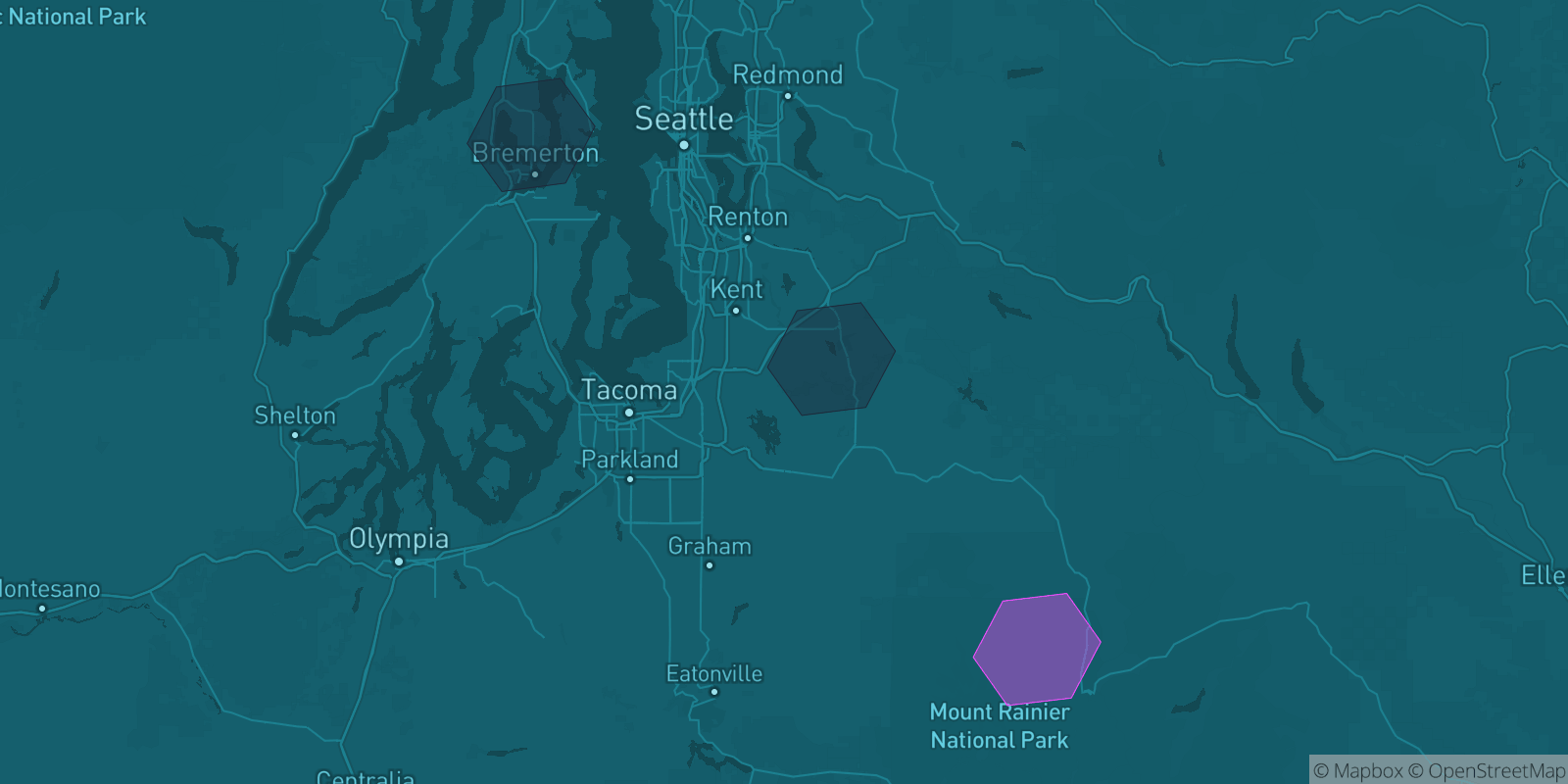 Today's Is The Mountain Out map of Western Washington: community reports shown as hexagons, color-coded from not out to Mountain OUT.