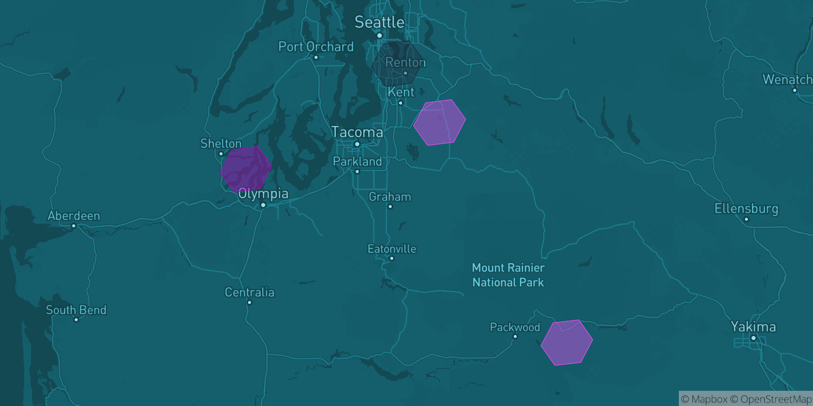 Today's Is The Mountain Out map of Western Washington: community reports shown as hexagons, color-coded from not out to Mountain OUT.