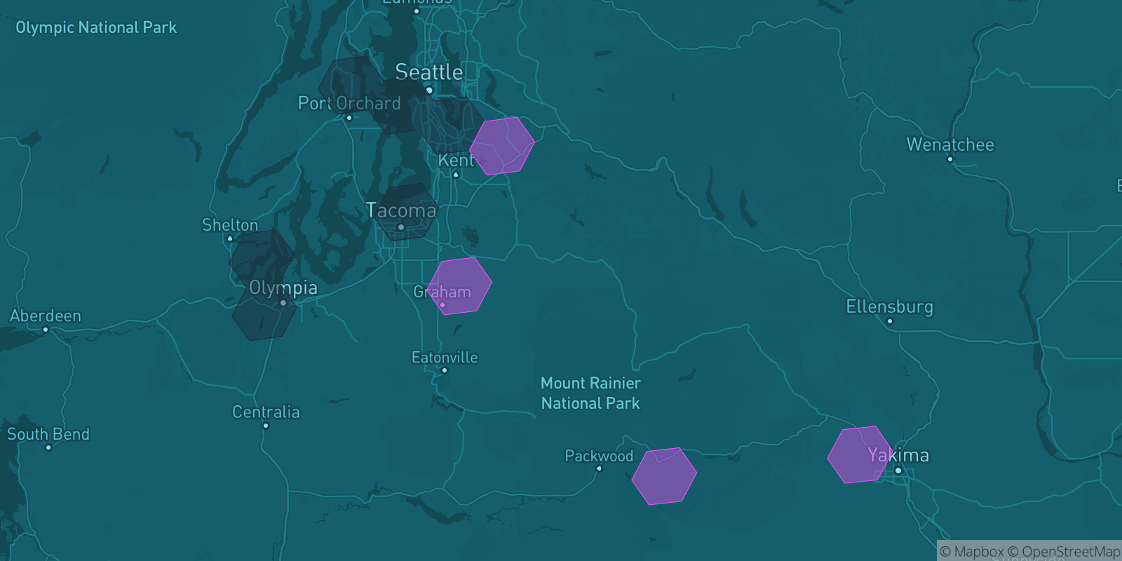 Today's Is The Mountain Out map of Western Washington: community reports shown as hexagons, color-coded from not out to Mountain OUT.
