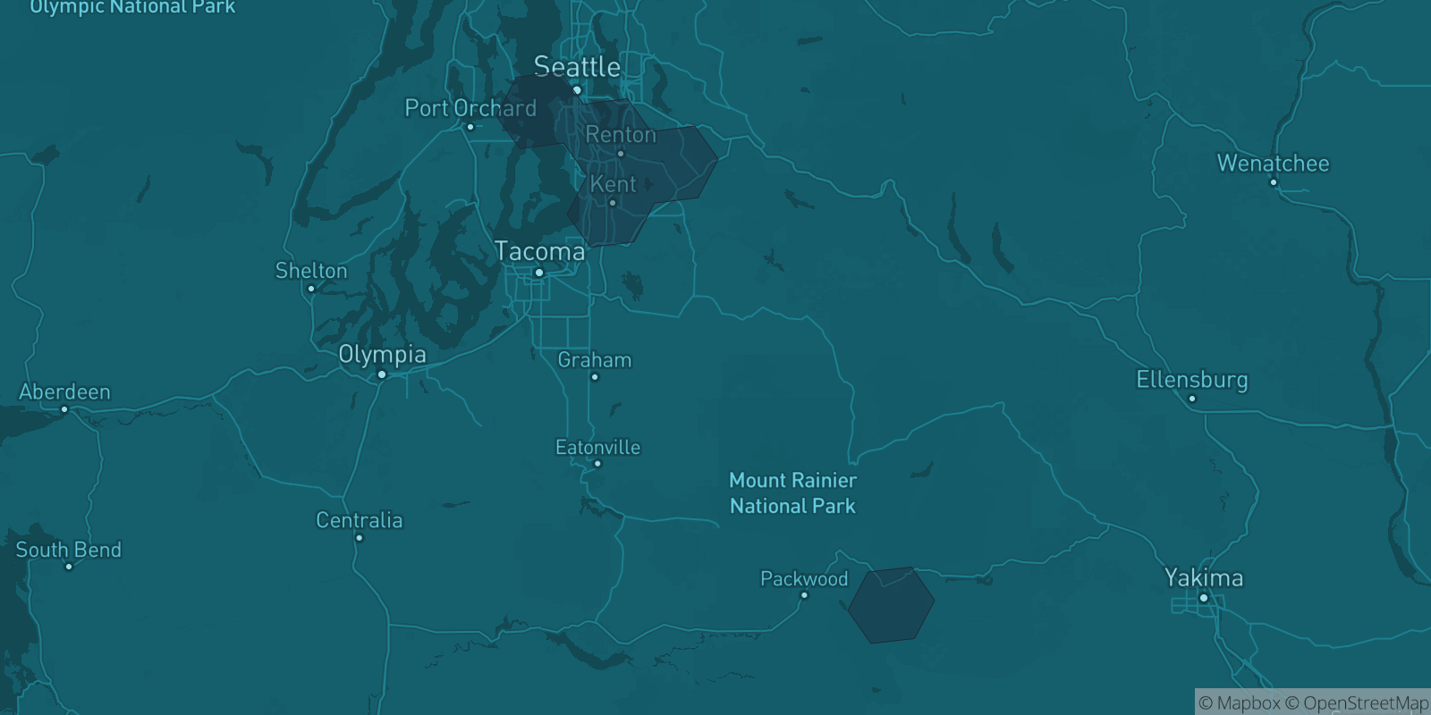 Today's Is The Mountain Out map of Western Washington: community reports shown as hexagons, color-coded from not out to Mountain OUT.